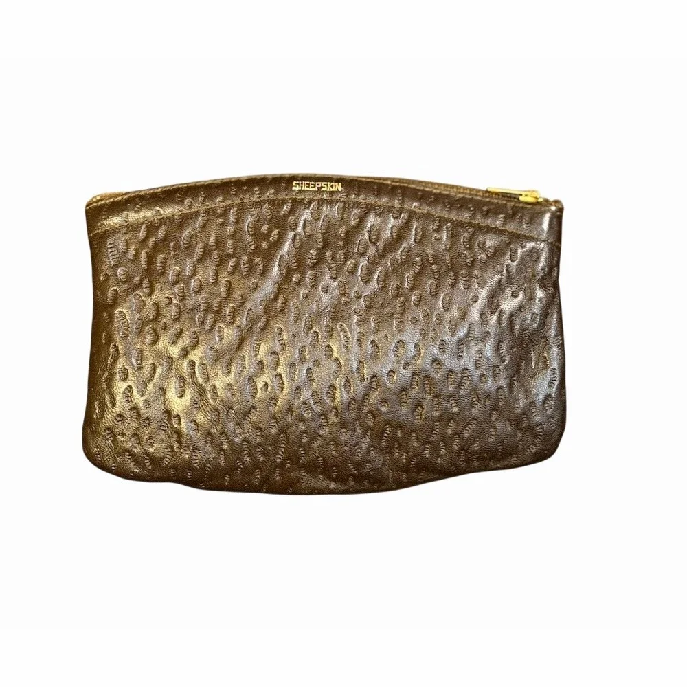 Rogers Airlock Vintage Stamped Brown Leather Loose Tobacco Zippered Pouch